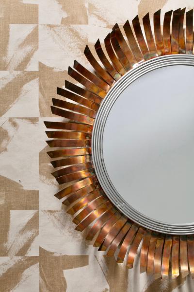 Curtis Jer Mid Century Modern Curtis Jer Brutalist Eyelash Sunburst Copper Wall Mirror