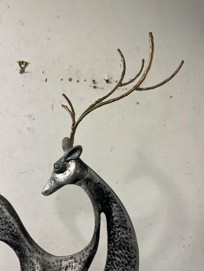 Curtis Jer POST MODERN ALUMINUM AND BRASS DEER SCULPTURE ON MARBLE BY CURTIS JERE