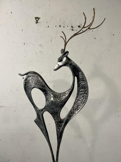 Curtis Jer POST MODERN ALUMINUM AND BRASS DEER SCULPTURE ON MARBLE BY CURTIS JERE