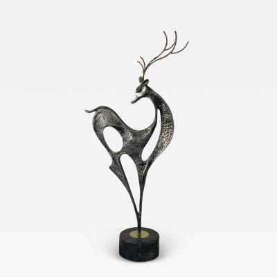 Curtis Jer POST MODERN ALUMINUM AND BRASS DEER SCULPTURE ON MARBLE BY CURTIS JERE