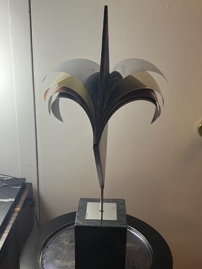 Curtis Jer POST MODERNIST CHROME BRASS COPPER SCULPTURE ON MARBLE BASE BY CURTIS JERE