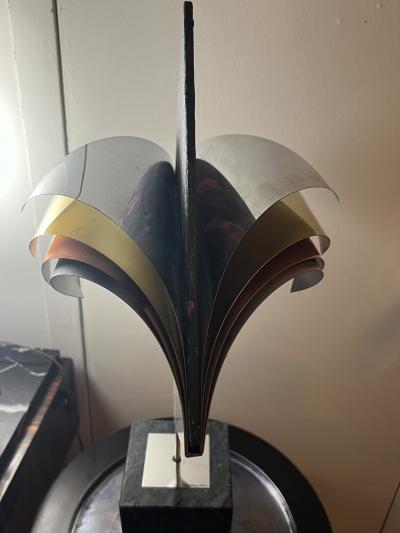 Curtis Jer POST MODERNIST CHROME BRASS COPPER SCULPTURE ON MARBLE BASE BY CURTIS JERE