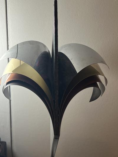 Curtis Jer POST MODERNIST CHROME BRASS COPPER SCULPTURE ON MARBLE BASE BY CURTIS JERE