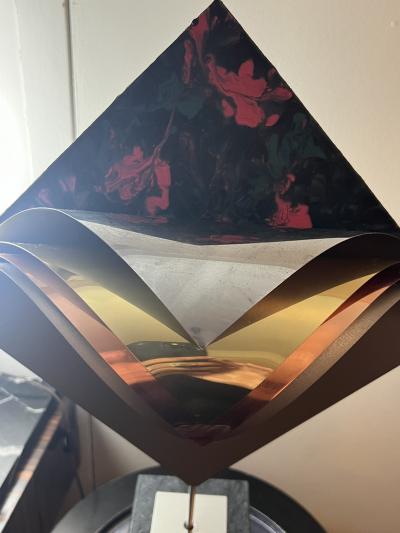 Curtis Jer POST MODERNIST CHROME BRASS COPPER SCULPTURE ON MARBLE BASE BY CURTIS JERE