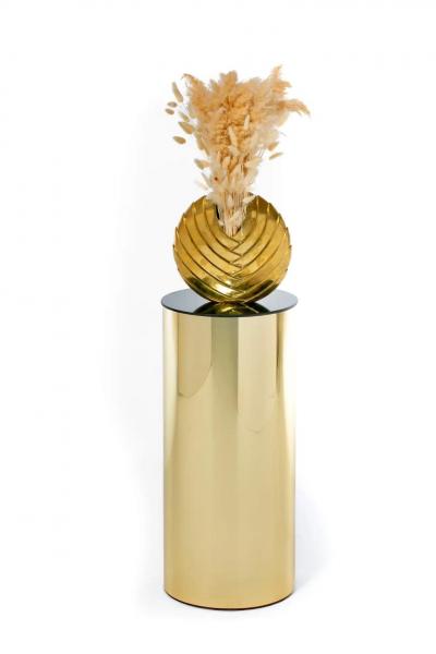 Curtis Jer Post Modern Curtis Jere Circular Pedestal of Brass and Smoked Glass c 1984