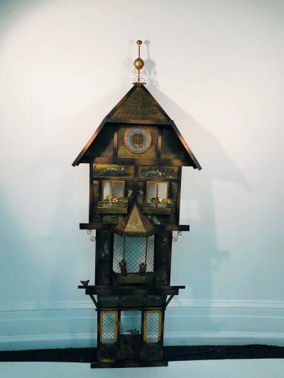 Curtis Jer Rare Curtis Jere Wall Sculpture Birds in Front of a Clock Tower