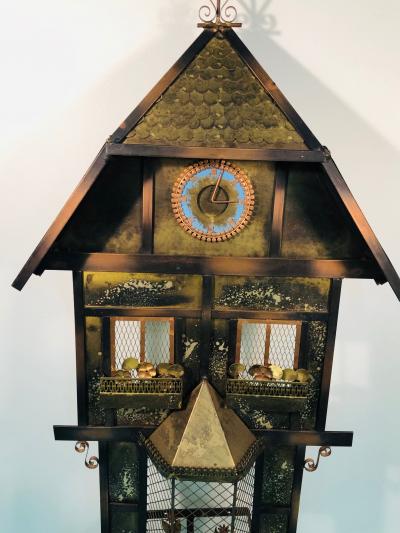 Curtis Jer Rare Curtis Jere Wall Sculpture Birds in Front of a Clock Tower