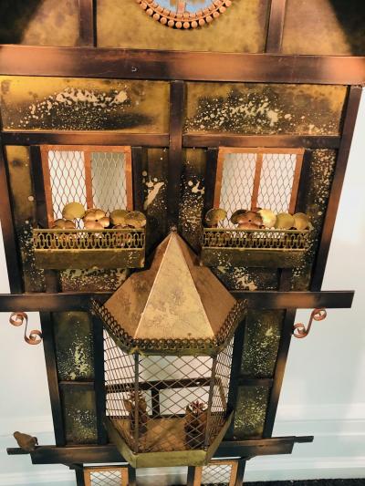 Curtis Jer Rare Curtis Jere Wall Sculpture Birds in Front of a Clock Tower