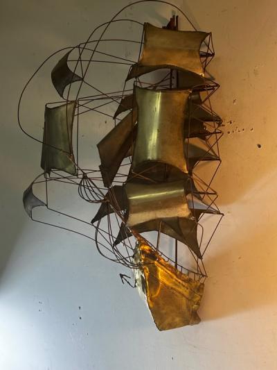 Curtis Jer STUNNING BRUTALIST METAL THREE DIMENSIONAL GALLEON WALL SCULPTURE