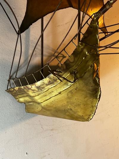 Curtis Jer STUNNING BRUTALIST METAL THREE DIMENSIONAL GALLEON WALL SCULPTURE