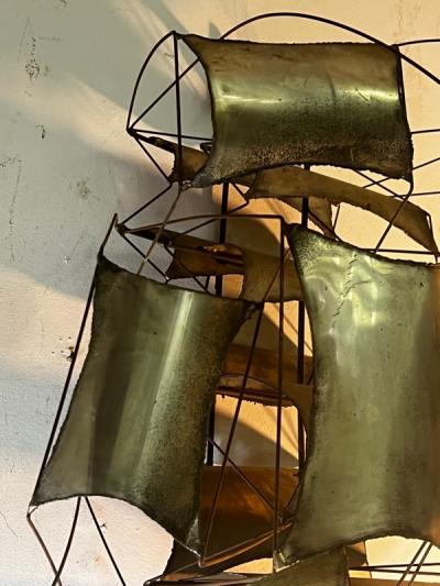 Curtis Jer STUNNING BRUTALIST METAL THREE DIMENSIONAL GALLEON WALL SCULPTURE