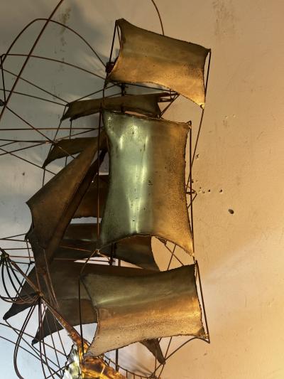 Curtis Jer STUNNING BRUTALIST METAL THREE DIMENSIONAL GALLEON WALL SCULPTURE
