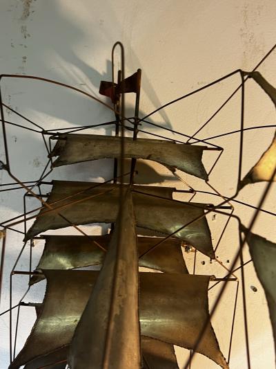 Curtis Jer STUNNING BRUTALIST METAL THREE DIMENSIONAL GALLEON WALL SCULPTURE