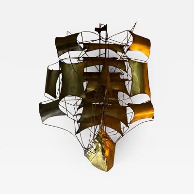 Curtis Jer STUNNING BRUTALIST METAL THREE DIMENSIONAL GALLEON WALL SCULPTURE