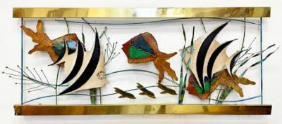 Curtis Jer Vintage Curtis Jere Aquarium Fish Wall Sculpture Signed