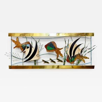 Curtis Jer Vintage Curtis Jere Aquarium Fish Wall Sculpture Signed