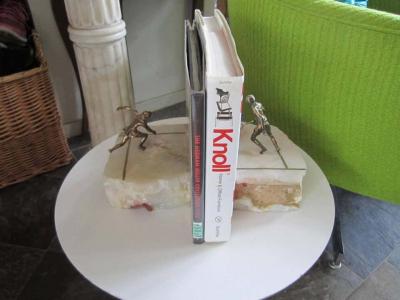 Curtis Jer Whimsical Pair of Curtis Jere Brass Onyx Tennis Player Bookends Mid Century