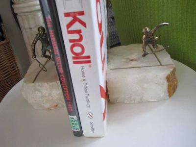 Curtis Jer Whimsical Pair of Curtis Jere Brass Onyx Tennis Player Bookends Mid Century