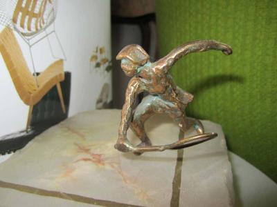 Curtis Jer Whimsical Pair of Curtis Jere Brass Onyx Tennis Player Bookends Mid Century