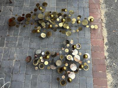 Curtis Jer Wonderful Pair of Brass Curtis Jere Raindrops Wall Sculpture Mid Century Modern