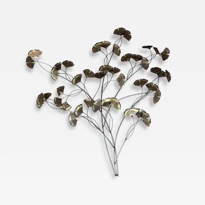 Curtis Jer XL Curtis Jere Brass Ginko Leaves Branch Wall Sculpture Mid century Modern