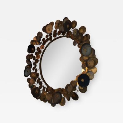 Curtis Jere 1970 Signed Curtis Jere Deep Toned Raindrops Round Mirror