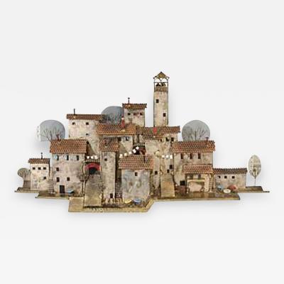 Curtis Jere Amazing Colorful Wall Mounted Mediterranean Village Sculpture by Curtis Jere