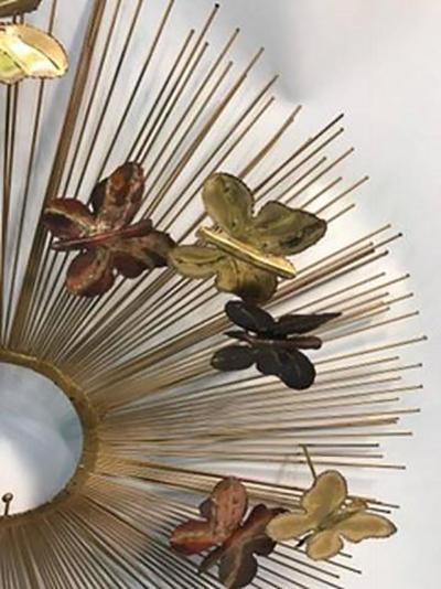 Curtis Jere Beautiful and Rare Curtis Jere Sunburst Wall Sculpture with Butterflies