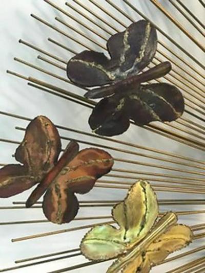 Curtis Jere Beautiful and Rare Curtis Jere Sunburst Wall Sculpture with Butterflies