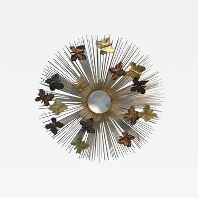 Curtis Jere Beautiful and Rare Curtis Jere Sunburst Wall Sculpture with Butterflies