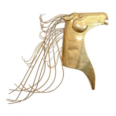 Curtis Jere Great Pair of Modernist Brass Horsehead Wall Sculptures by Curtis Jere