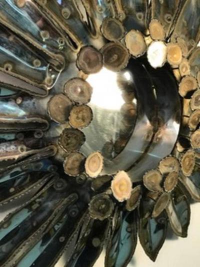 Curtis Jere Sensational Rain Drop Wall Mirror with Sunburst Design by Curtis Jere