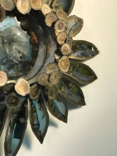 Curtis Jere Sensational Rain Drop Wall Mirror with Sunburst Design by Curtis Jere