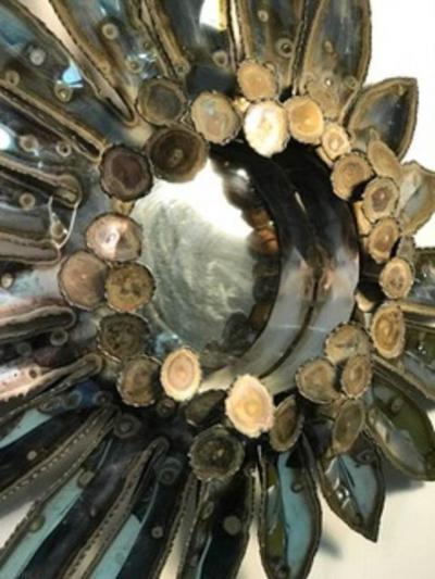 Curtis Jere Sensational Rain Drop Wall Mirror with Sunburst Design by Curtis Jere