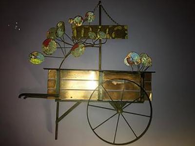 Curtis Jere Signed Curtis Jere Brutalist Flower Cart Wall Sculpture