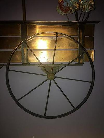 Curtis Jere Signed Curtis Jere Brutalist Flower Cart Wall Sculpture