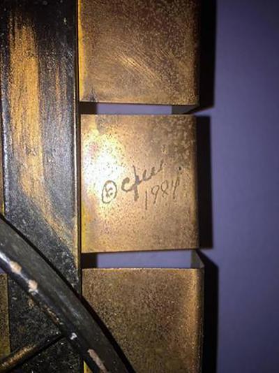 Curtis Jere Signed Curtis Jere Brutalist Flower Cart Wall Sculpture