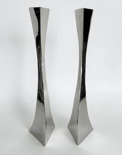 Curtis Norton Sculptural Hand made Stainless Steel Freeform Candlesticks by Curtis Norton