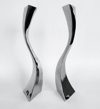 Curtis Norton Sculptural Hand made Stainless Steel Freeform Candlesticks by Curtis Norton