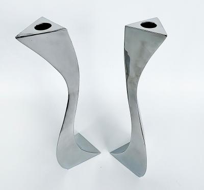 Curtis Norton Sculptural Hand made Stainless Steel Freeform Candlesticks by Curtis Norton