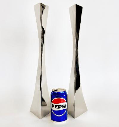Curtis Norton Sculptural Hand made Stainless Steel Freeform Candlesticks by Curtis Norton