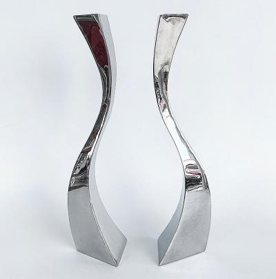 Curtis Norton Sculptural Hand made Stainless Steel Freeform Candlesticks by Curtis Norton