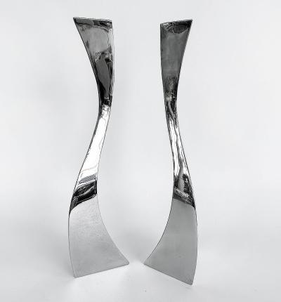 Curtis Norton Sculptural Hand made Stainless Steel Freeform Candlesticks by Curtis Norton