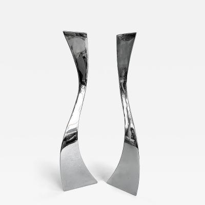 Curtis Norton Sculptural Hand made Stainless Steel Freeform Candlesticks by Curtis Norton