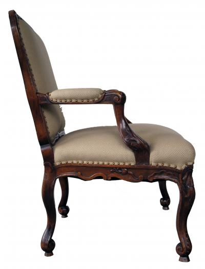 Curvaceous Danish Rococo Style Carved Walnut Open Arm Chair