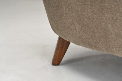 Curved Armchair in Taupe Upholstery Europe ca Mid 20th Century