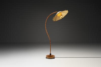 Curved Birch Floor Lamp with Flower Shade Europe ca 1930s