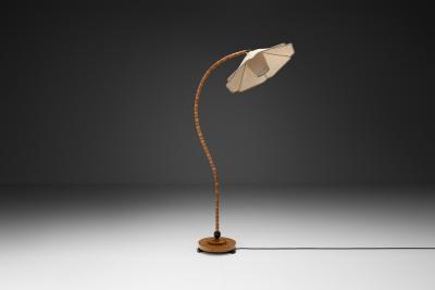 Curved Birch Floor Lamp with Flower Shade Europe ca 1930s