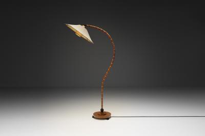 Curved Birch Floor Lamp with Flower Shade Europe ca 1930s