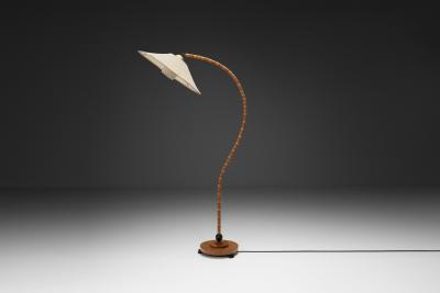 Curved Birch Floor Lamp with Flower Shade Europe ca 1930s